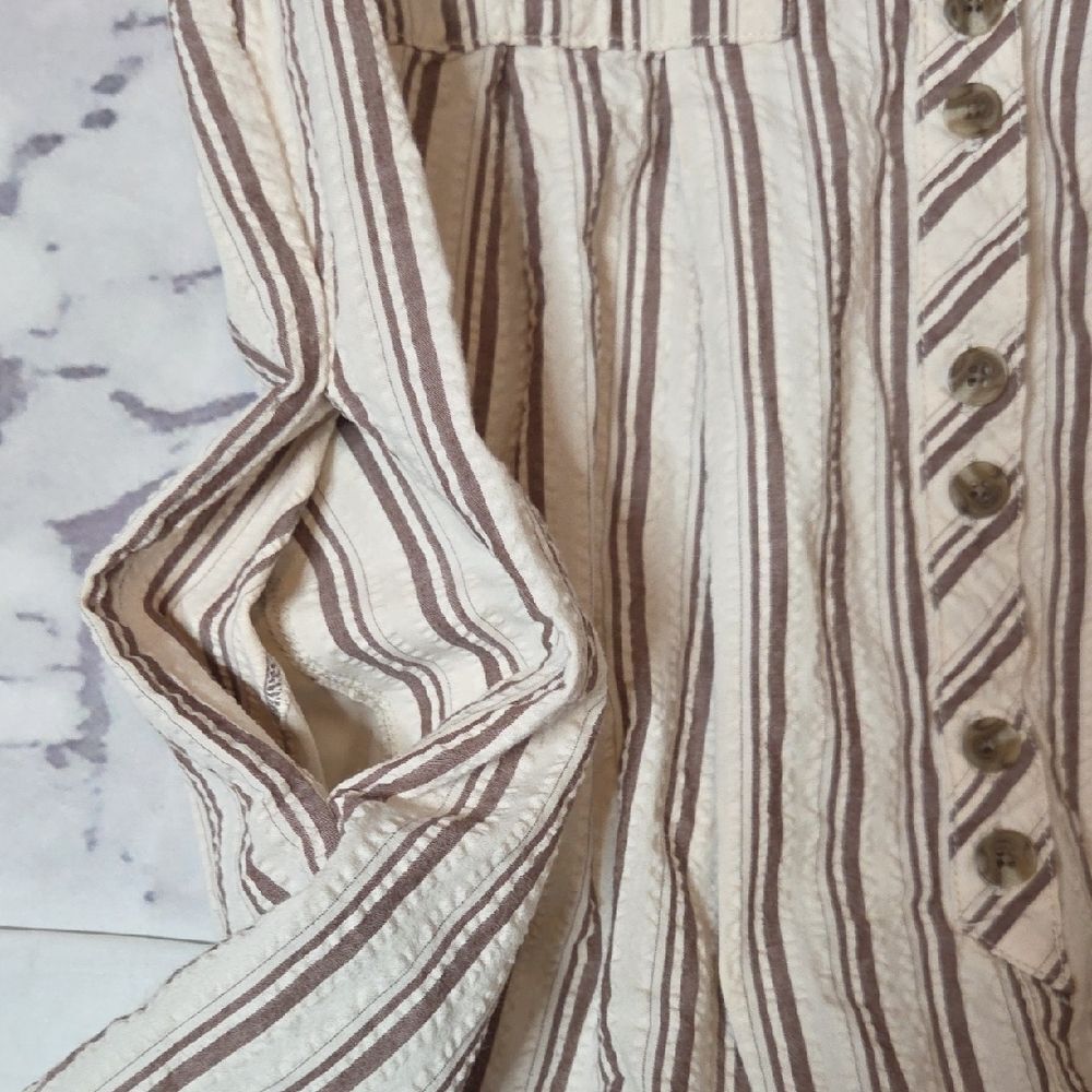 Urban Outfitters Zoey Striped Workwear Playsuit/Romper In Beige and Brown - Picture 5 of 7